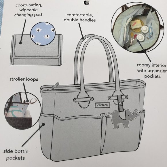 Carter's Baby Boy 9 Pocket Diaper Bag Set Blue NEW with Tags - Picture 5 of 6